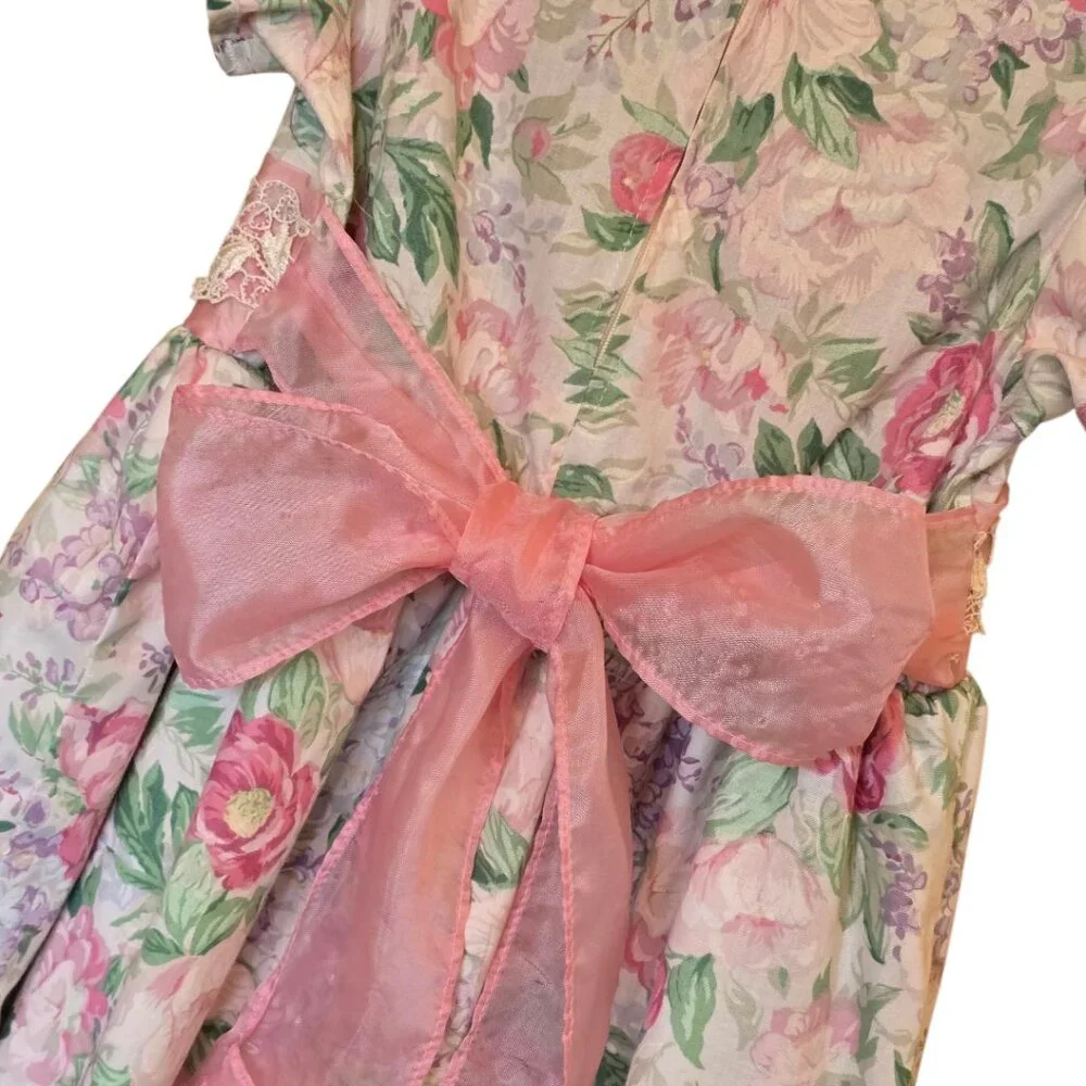 Girls Vintage RARE EDITIONS Short Sleeve Floral Dress sz 6/8